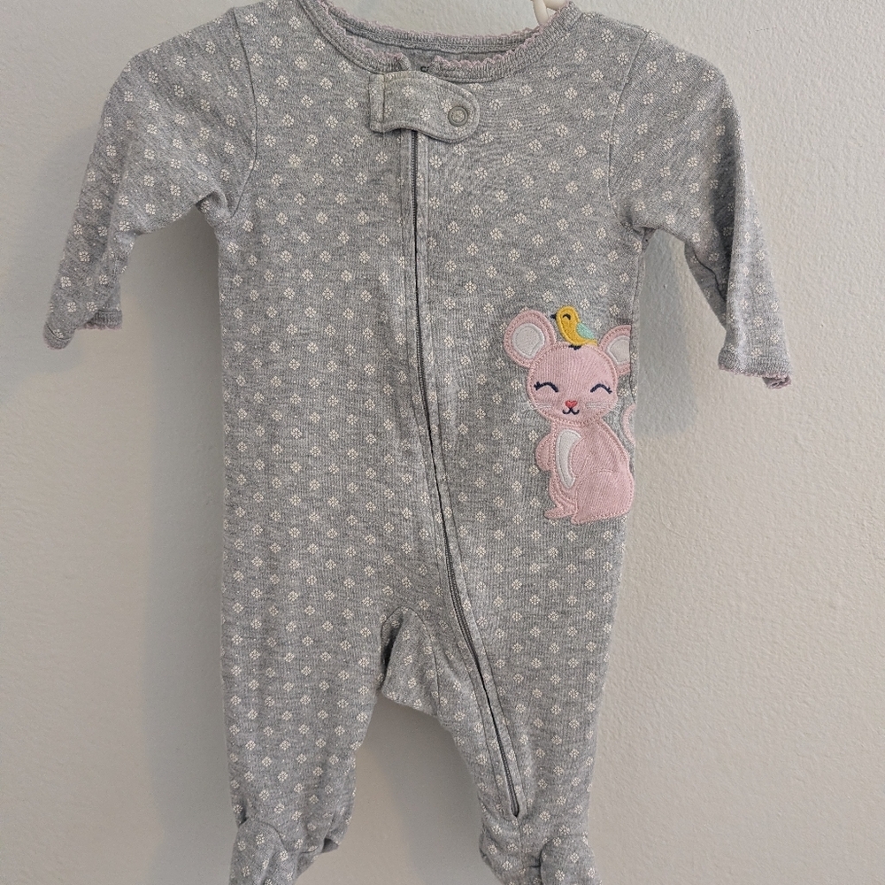 *(3 for $10.00)* Carter's Gray and Pink Mouse One Piece Footie